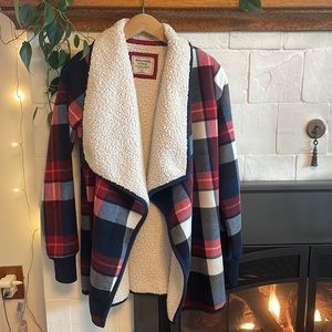 Abercrombie & Fitch Fleece Plaid Open Front Cardigan Size M